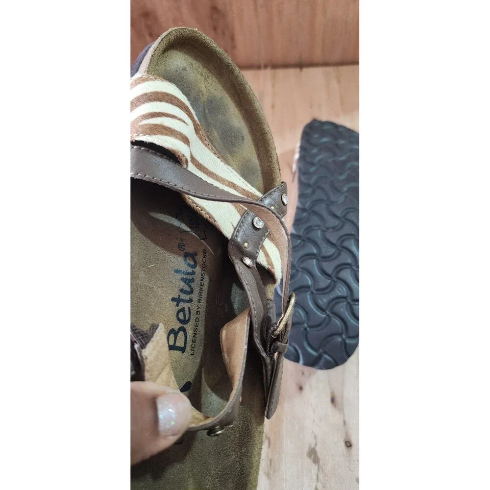 Betula by Birkenstock Brown Zebra Striped Studded Slip On Sandals sz US7 EU38
